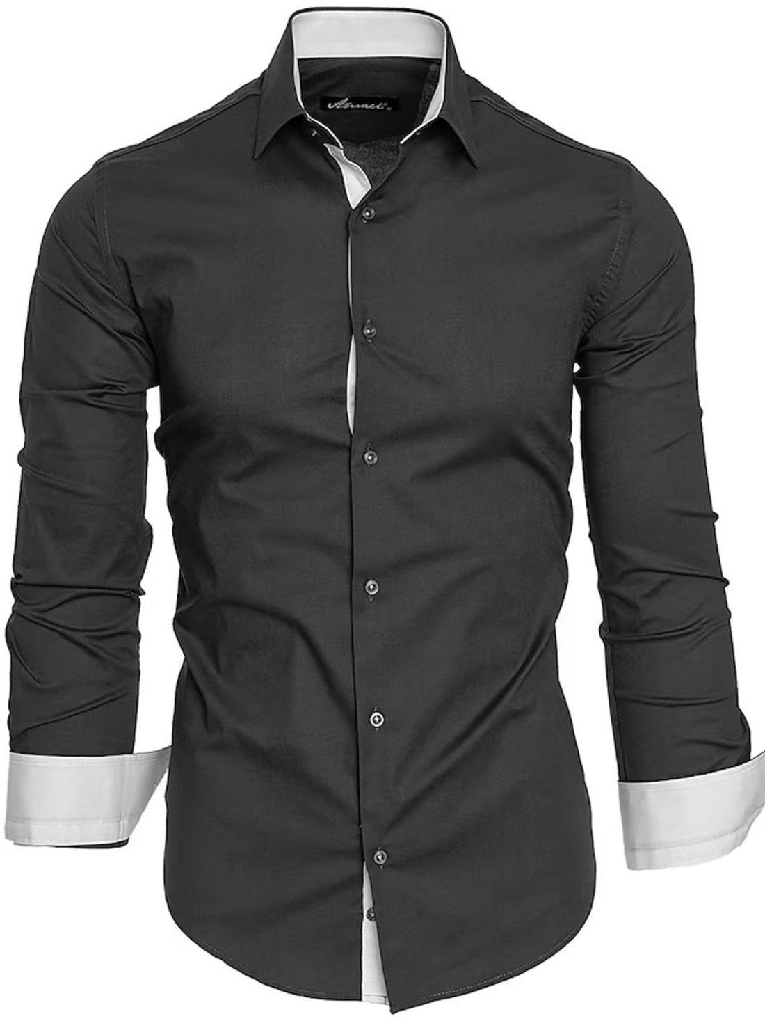 Men's Slim Fit Contrast Trim Long Sleeve Shirt - cas7m