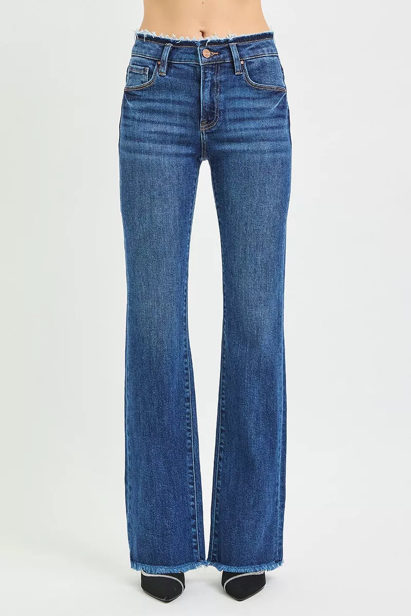RISEN Full Size Mid Rise Bootcut Frayed Waistband Hem Detail Jeans Plus Size - cas7m