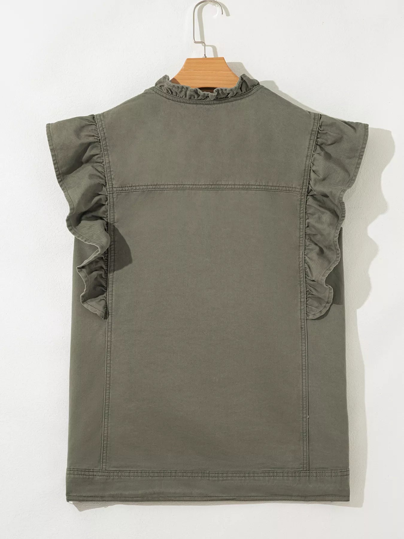 Ruffled Patchwork Denim Jacket Vest - cas7m