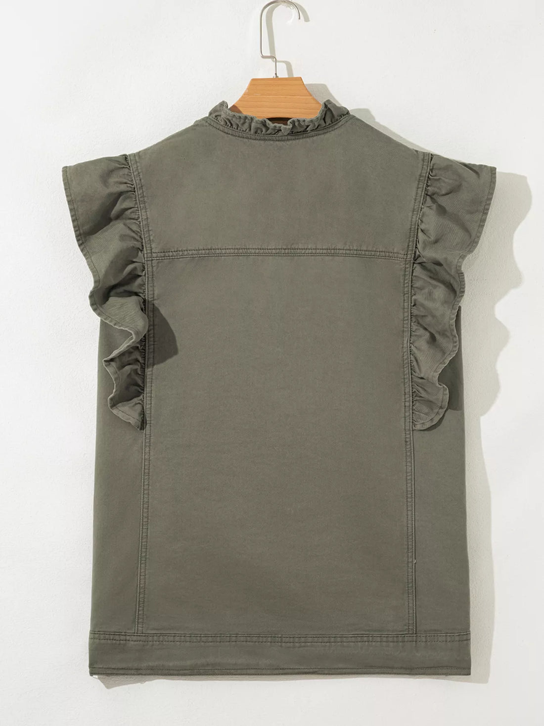 Ruffled Patchwork Denim Jacket Vest - cas7m