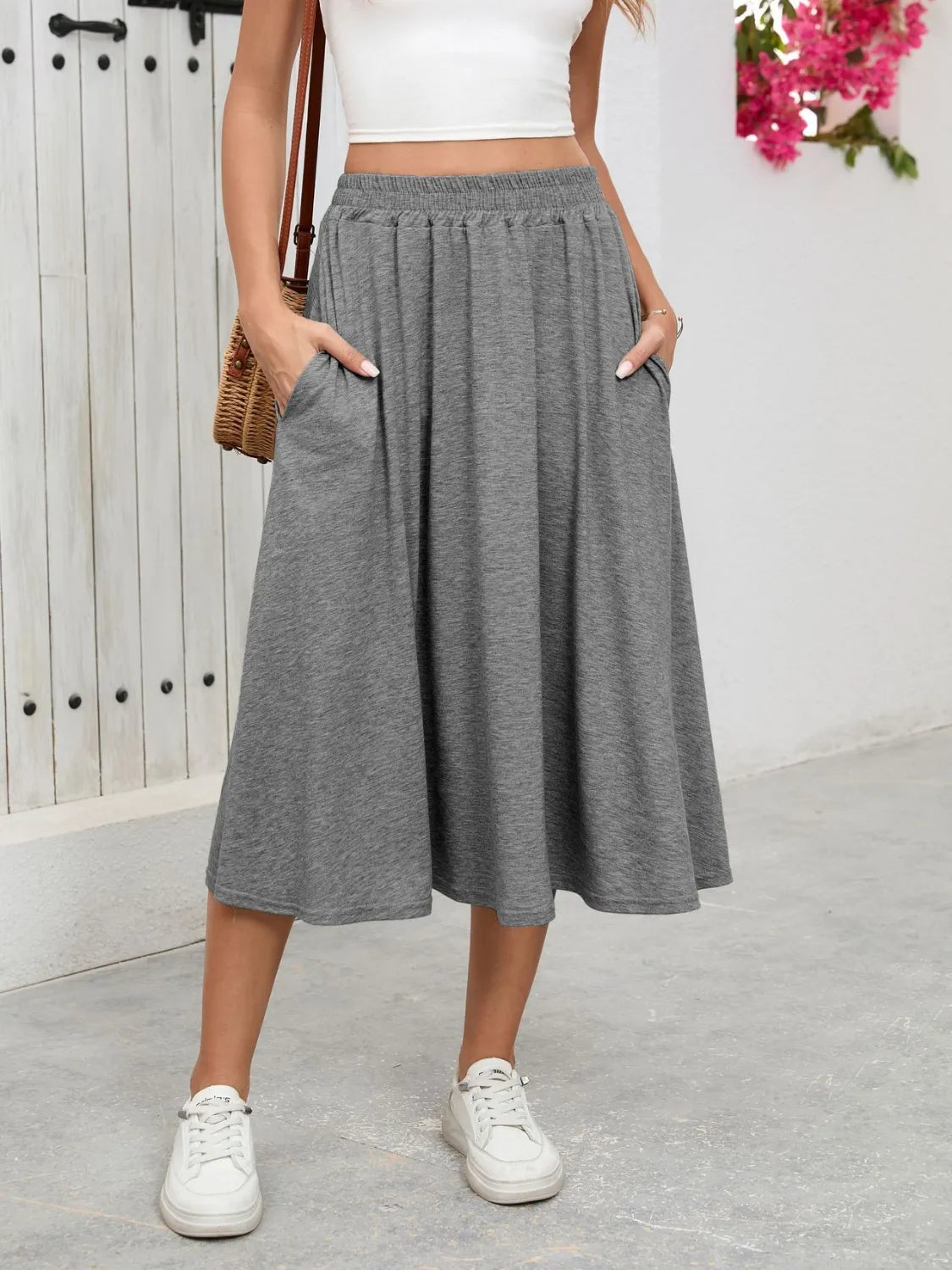 Elastic Waist Skirt With Pockets - cas7m