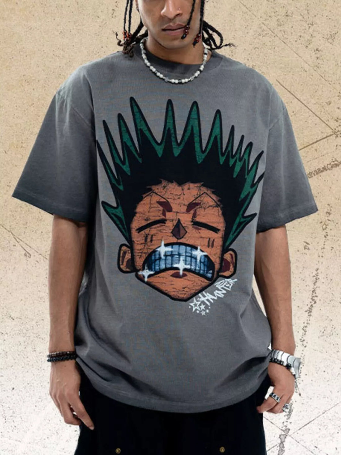Men's Graphic Round Neck Oversized T-Shirt - cas7m