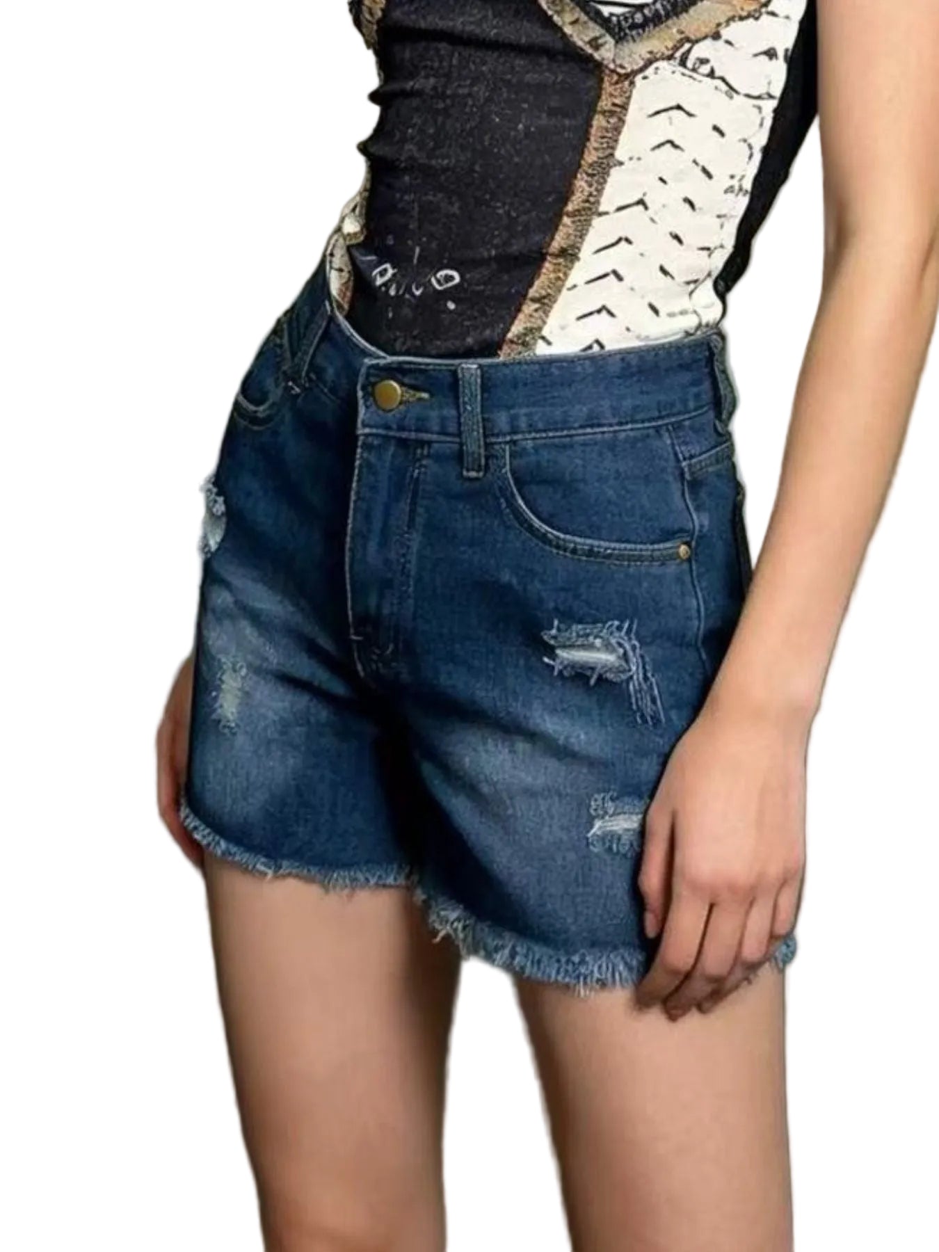 Distressed Frayed Hem Denim Shorts - cas7m