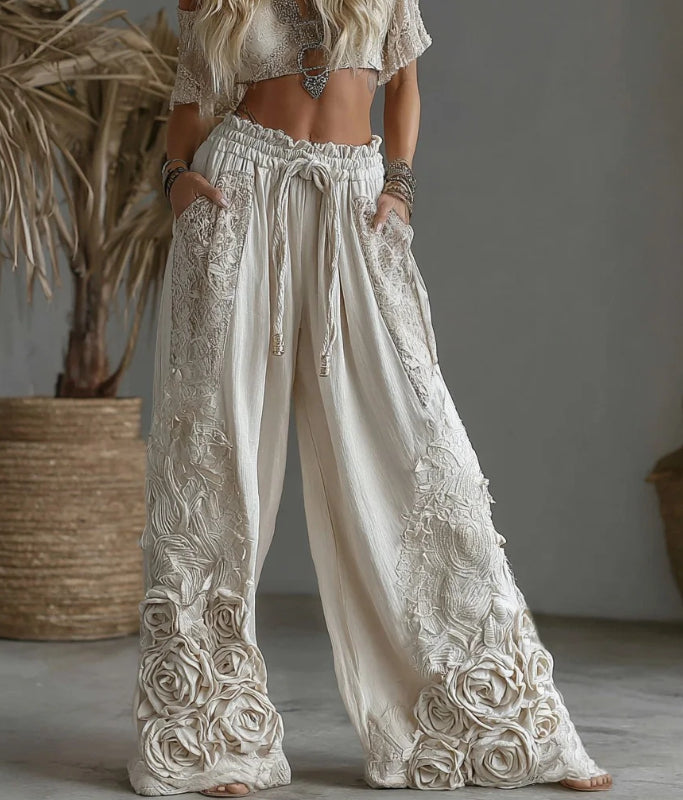 Womens Retro Casual Versatile Wide-leg Pants - cas7m