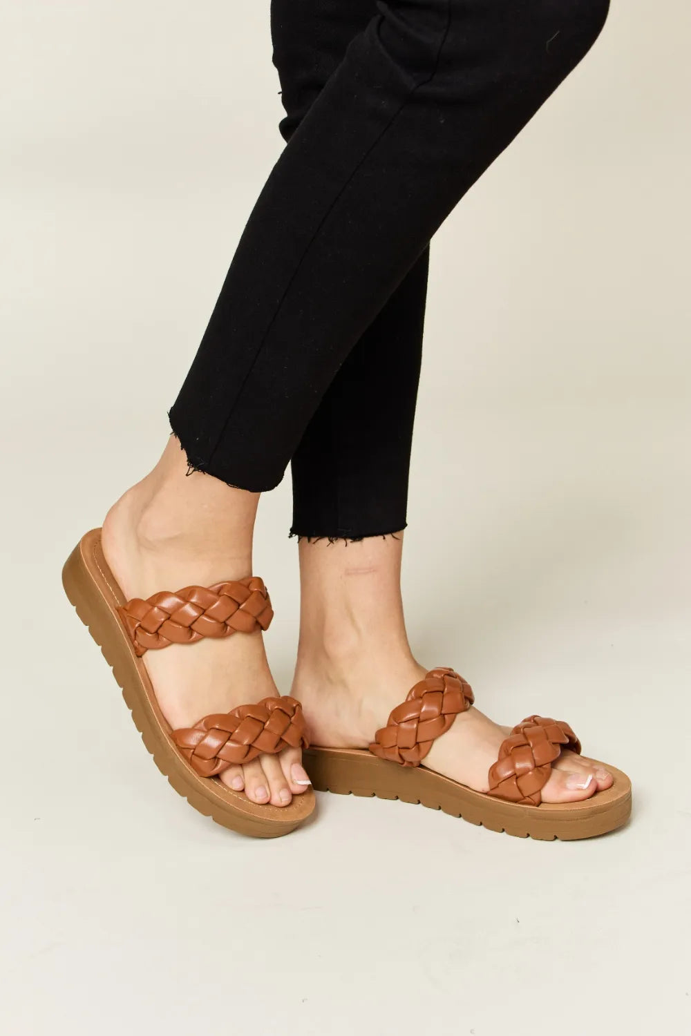 WILD DIVA Woven Dual Band Platform Sandals - cas7m