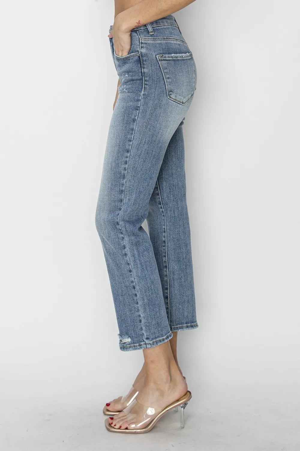 RISEN Full Size High Waist Distressed Cropped Jeans - cas7m