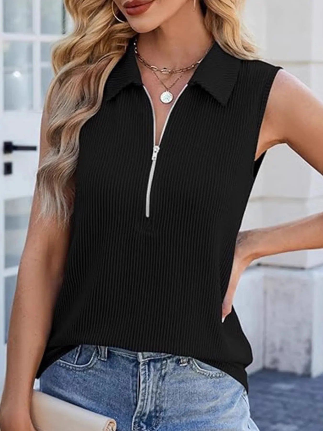 Half Zip Sleeveless Tank - cas7m