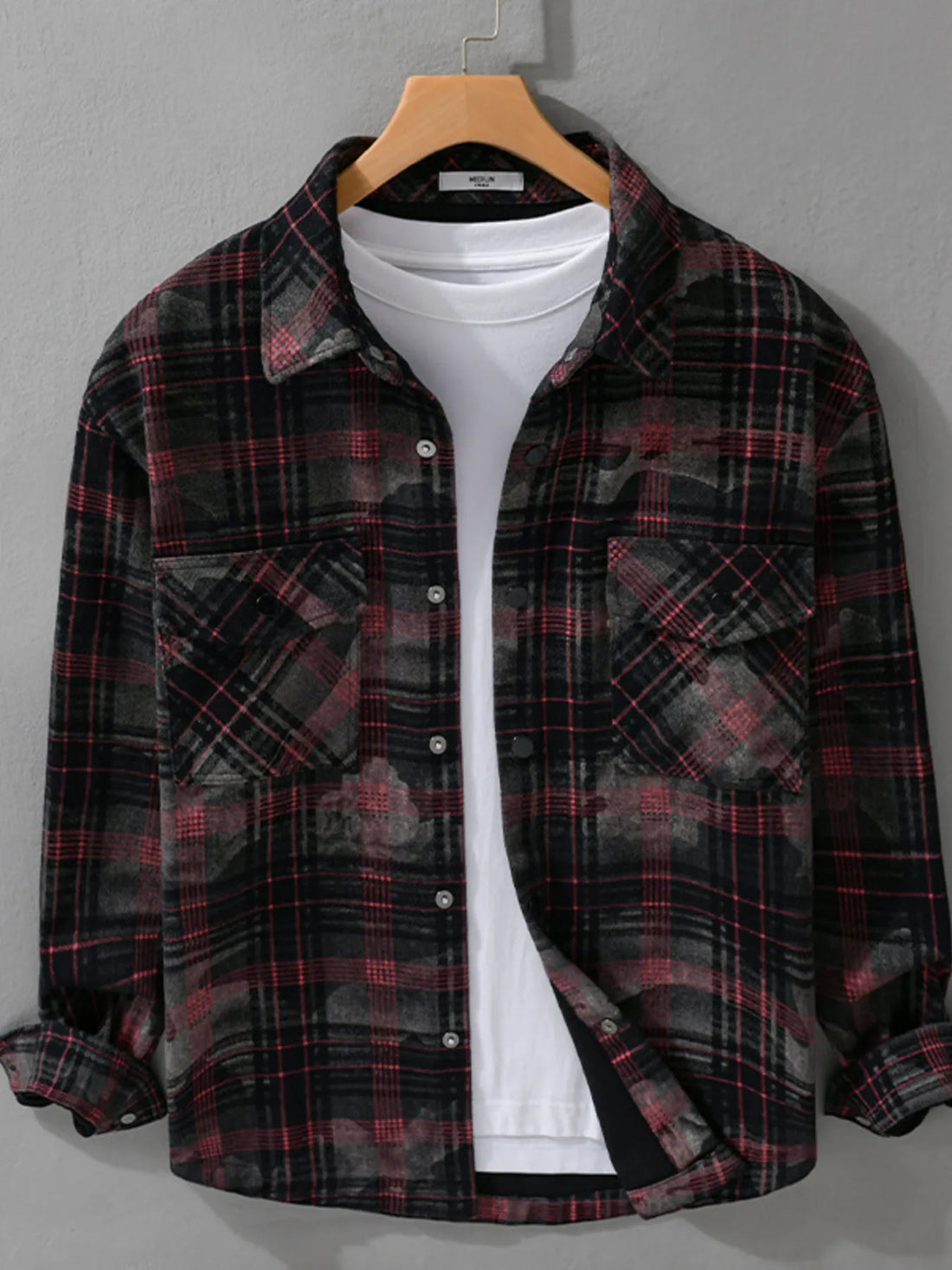Men's Plus Size Plaid Button Up Long Sleeve Shirt - cas7m