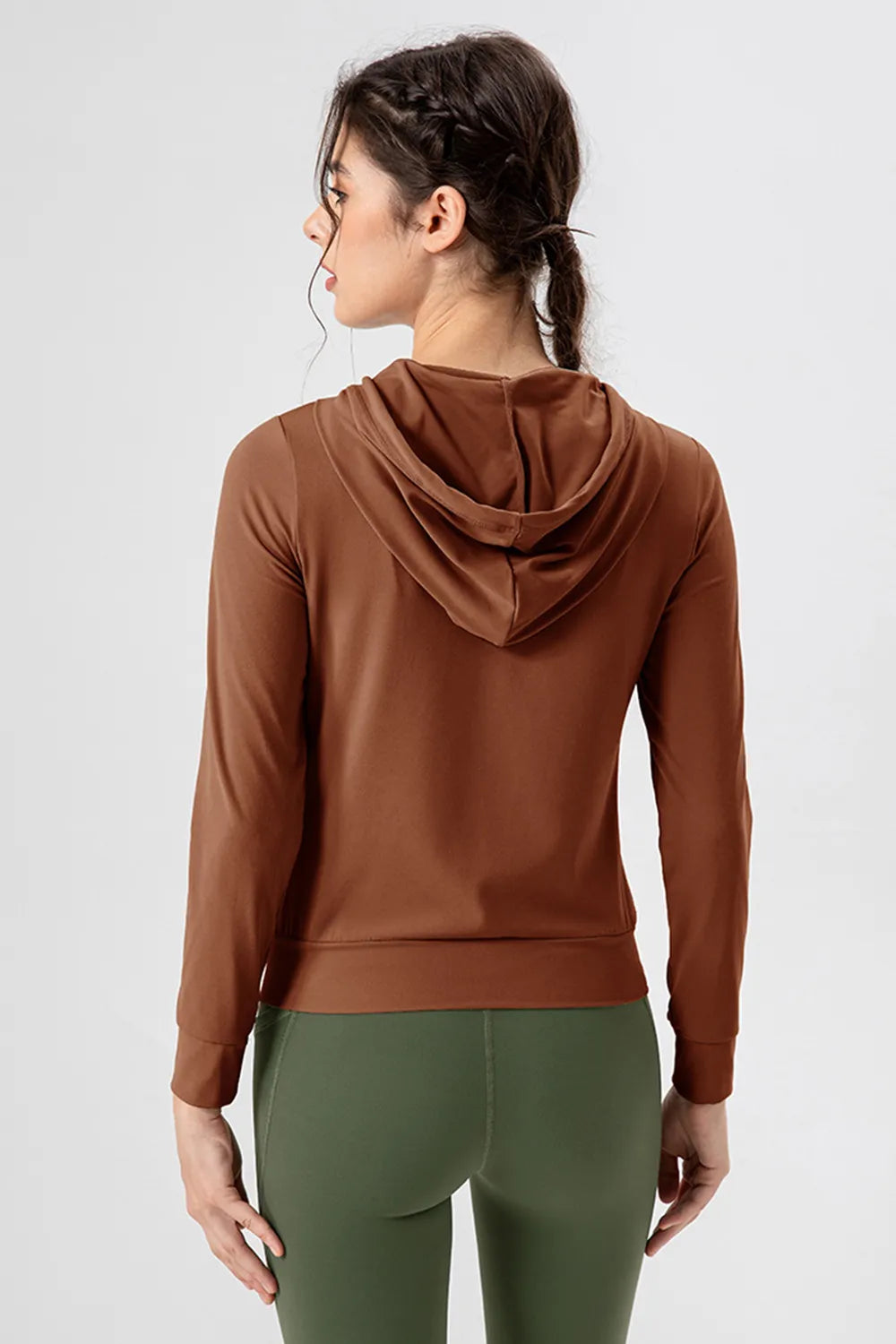 Drawstring Zip Up Hooded Active Outerwear - cas7m