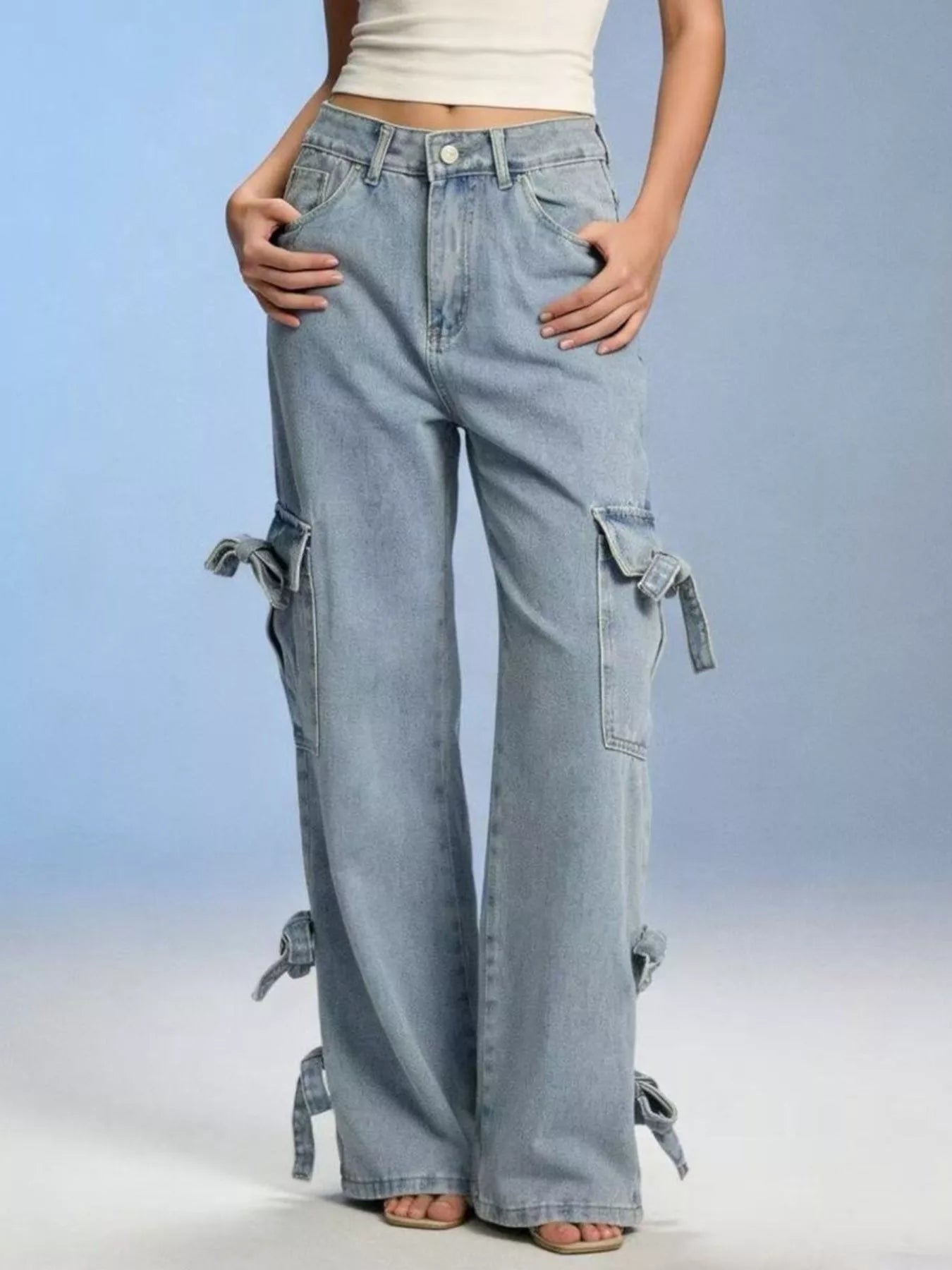 Bow Wide Leg Jeans - cas7m