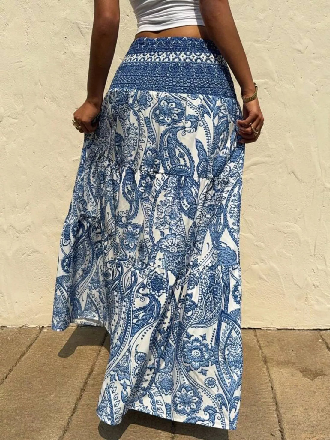 Printed High Waist Maxi Skirt - cas7m