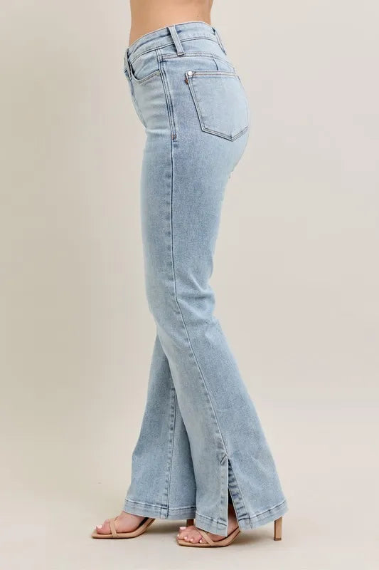 Judy Blue Full Size Tummy Control Vintage Wash Side Slit Slim Boot Jeans Plus Size - cas7m