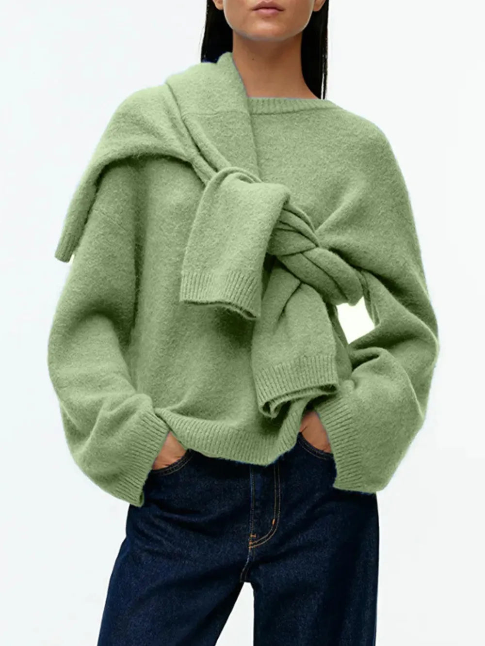 Round Neck Drop Shoulder Sweater - cas7m