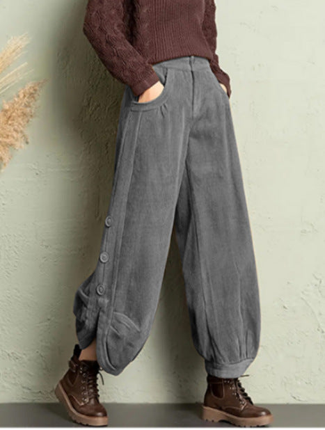 AutumnWinter Corduroy Wide-Leg Pants For Women - cas7m