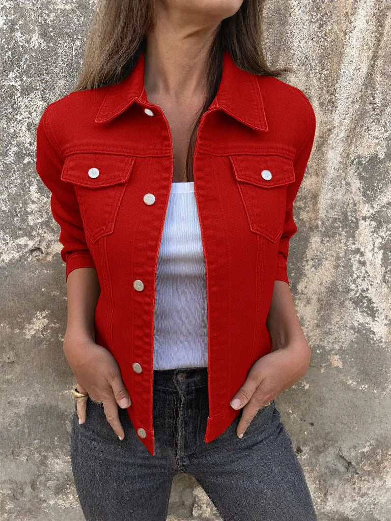 Button Front Closure Denim Jacket - cas7m
