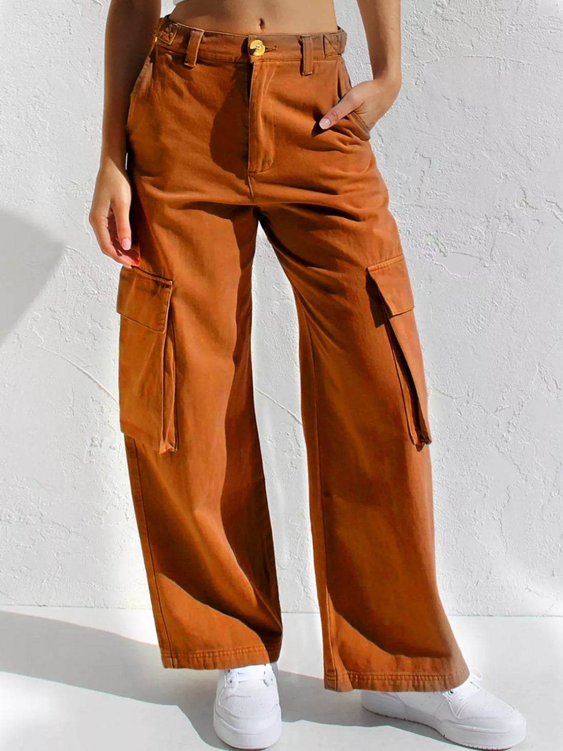 High-Waisted Wide Leg Cargo Jeans - cas7m
