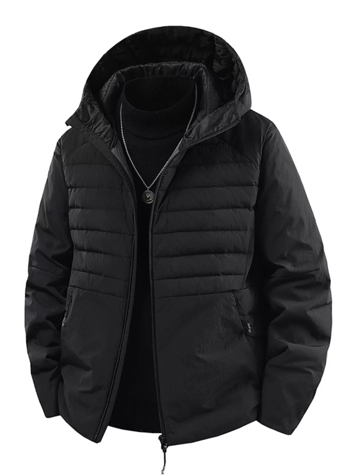 Men's Plus Size Lightweight Hooded Puffer Jacket - cas7m
