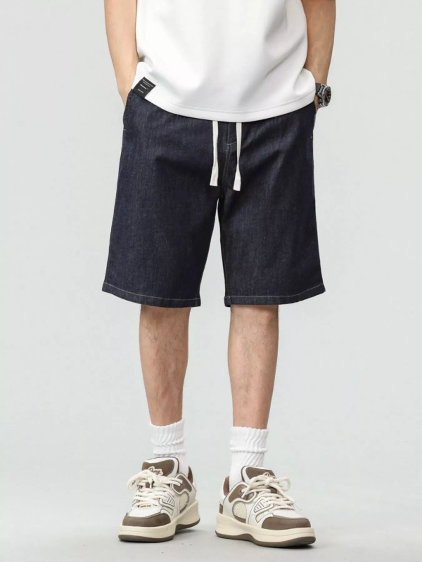 Men's Plus Size Drawstring Denim Shorts - cas7m