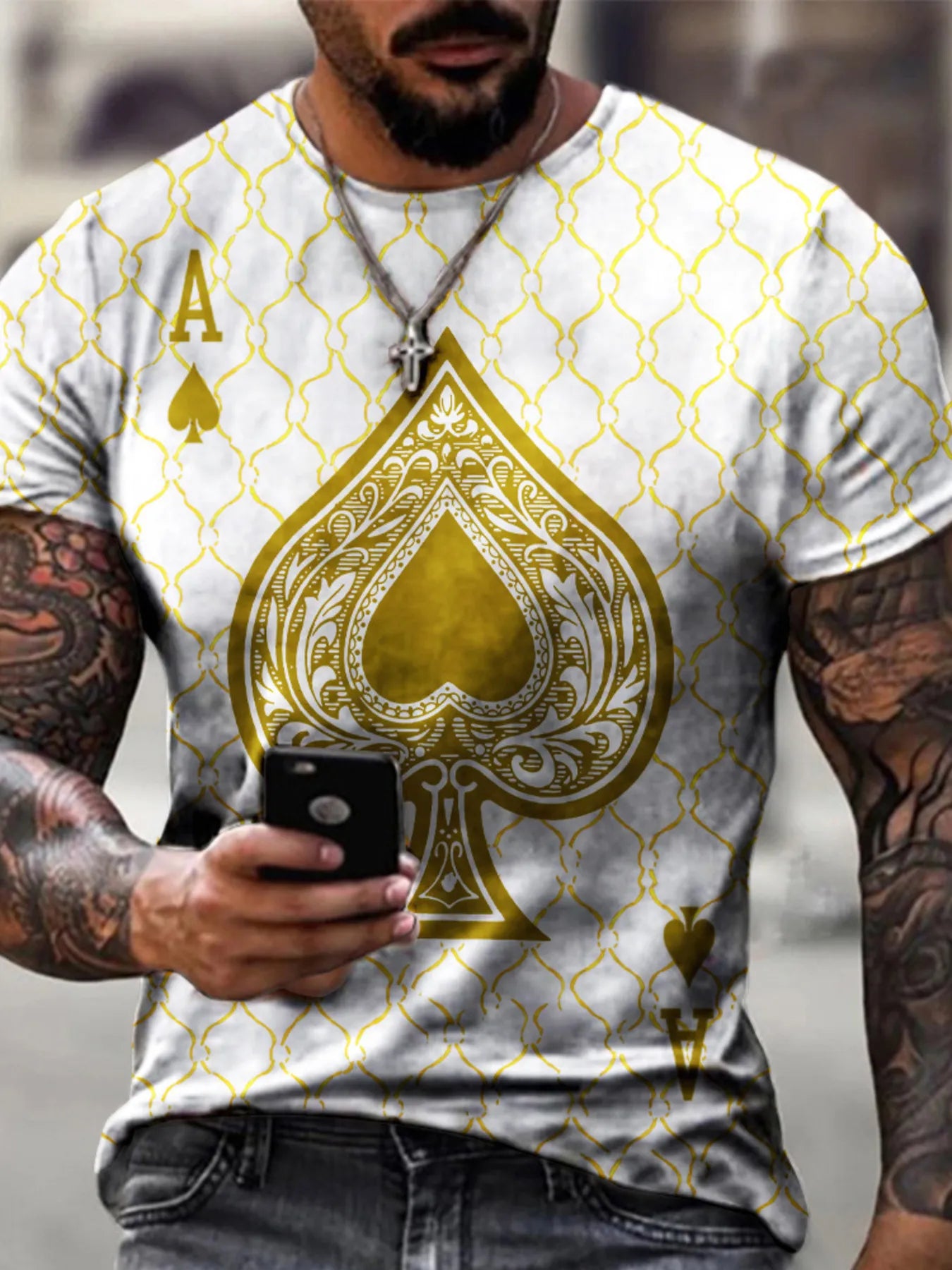 Men's Full Size Ace of Spades Graphic Print T-Shirt Plus Size - cas7m