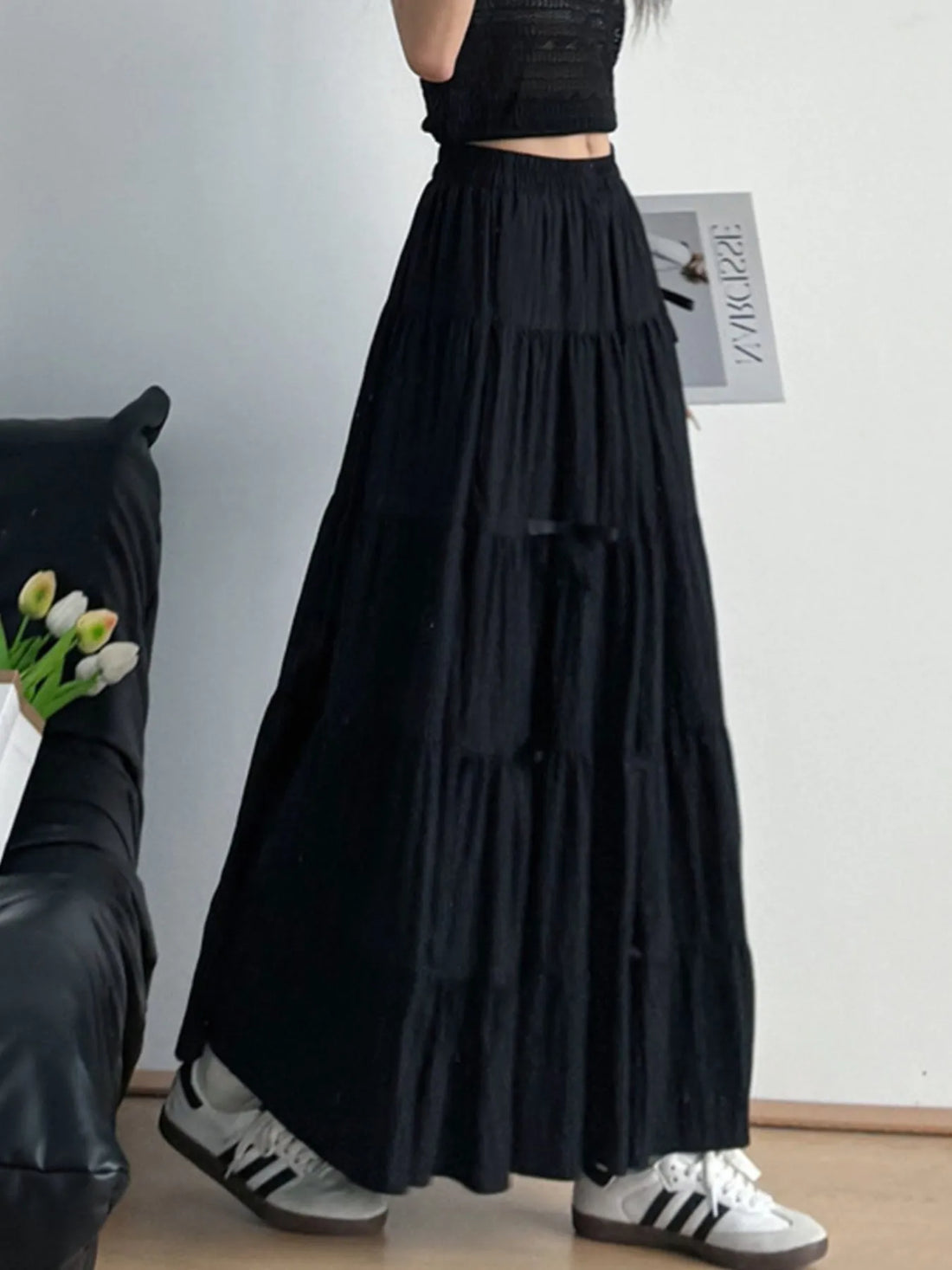 Tiered Elastic Waist Maxi Skirt - cas7m