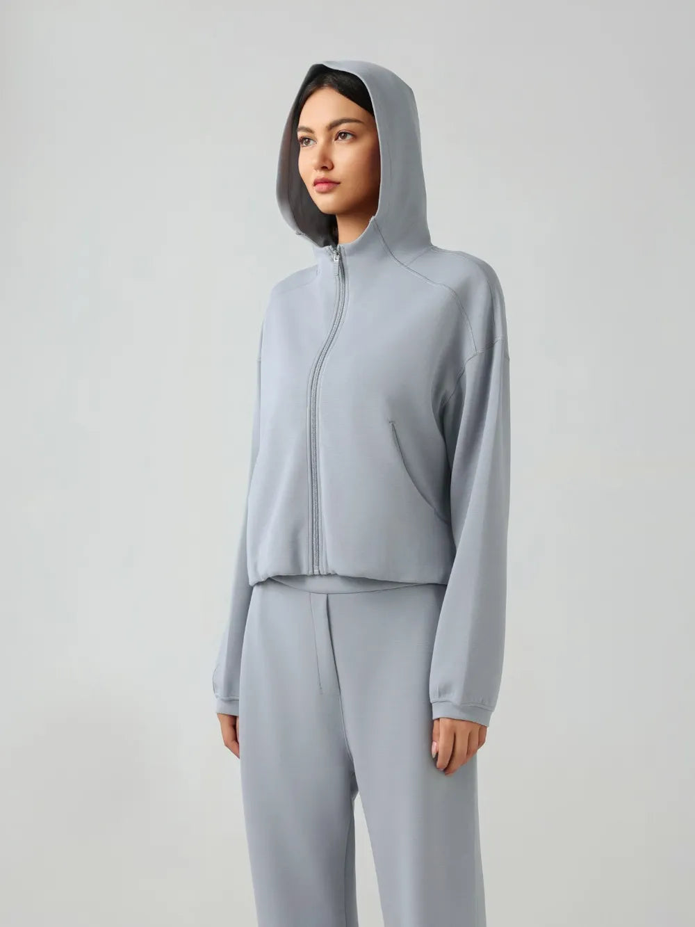 Millennia Zip Up Dropped Shouder Active Hooded - cas7m