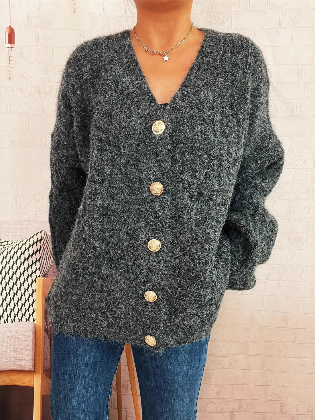 Cable Knit Button-Up Cardigan - cas7m
