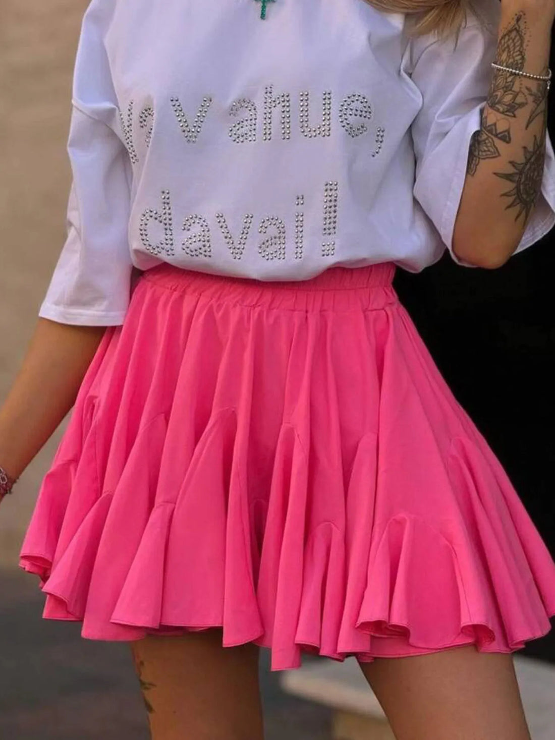 Elastic Waist Ruffled Hem Skirt - cas7m