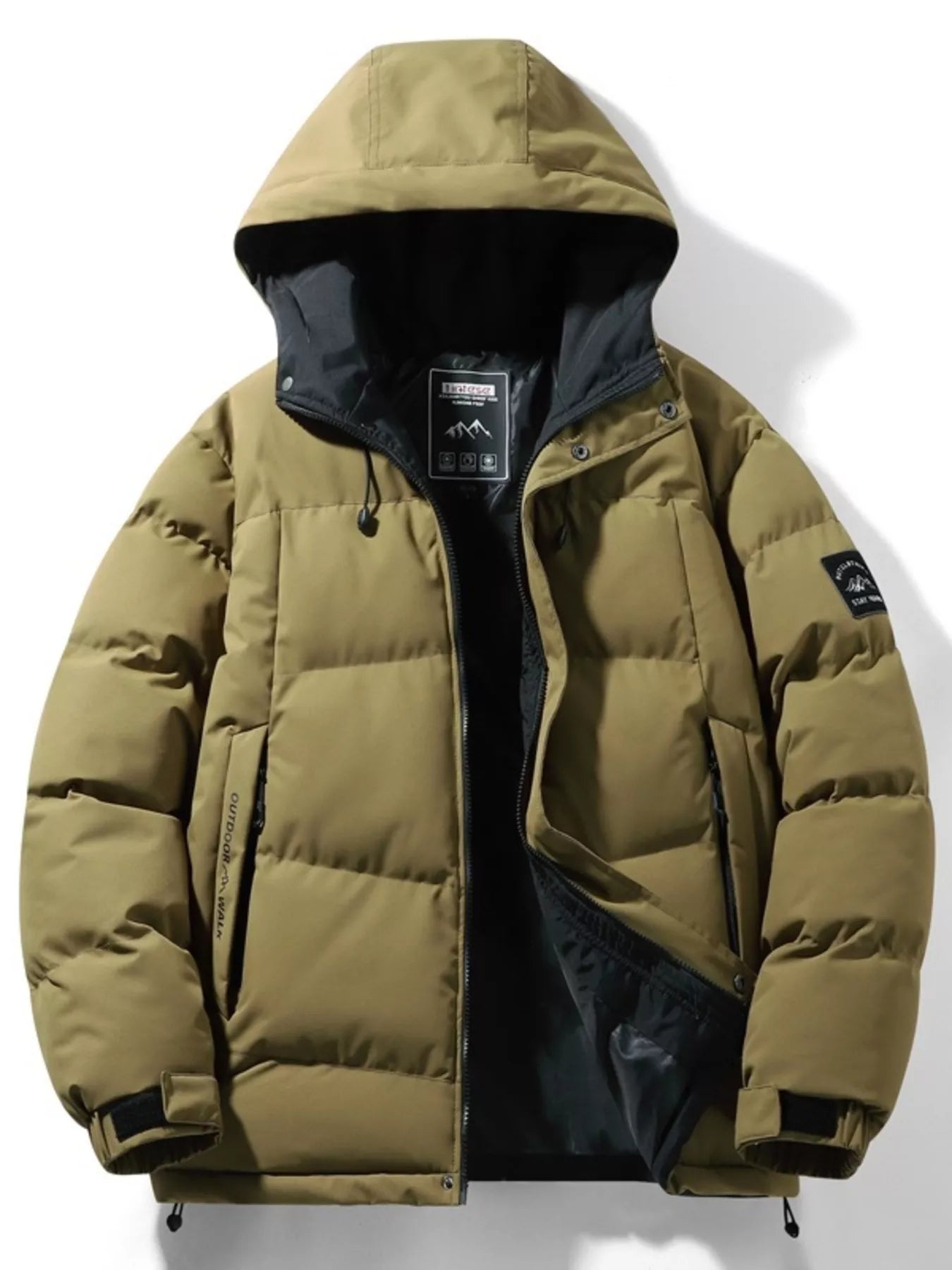 Men's Full Size Outdoor Padded Hooded Puffer Jacket Plus Size - cas7m