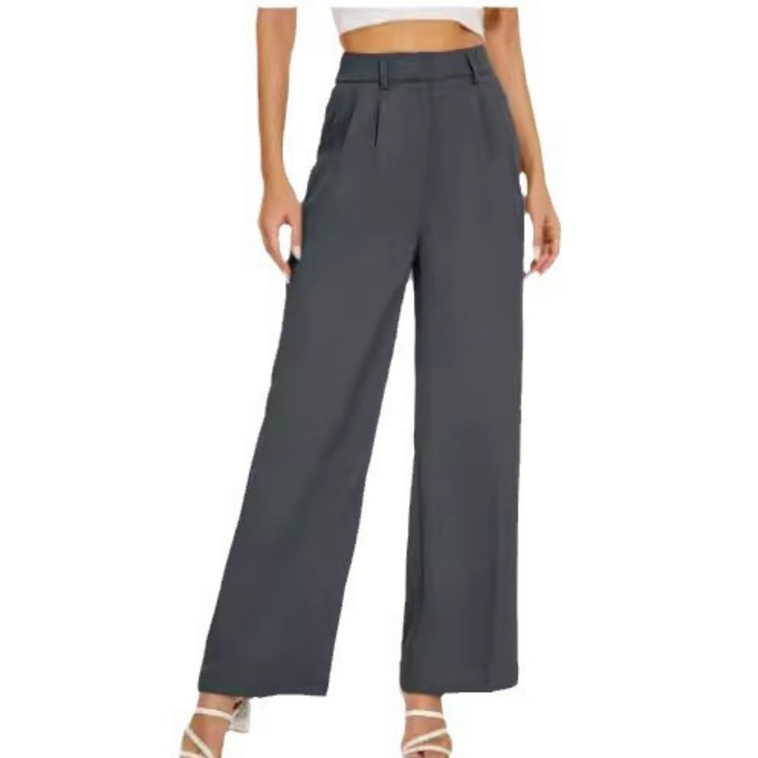 High Waist Straight Trousers With Pockets Wide Leg Casual Pants For Women - cas7m