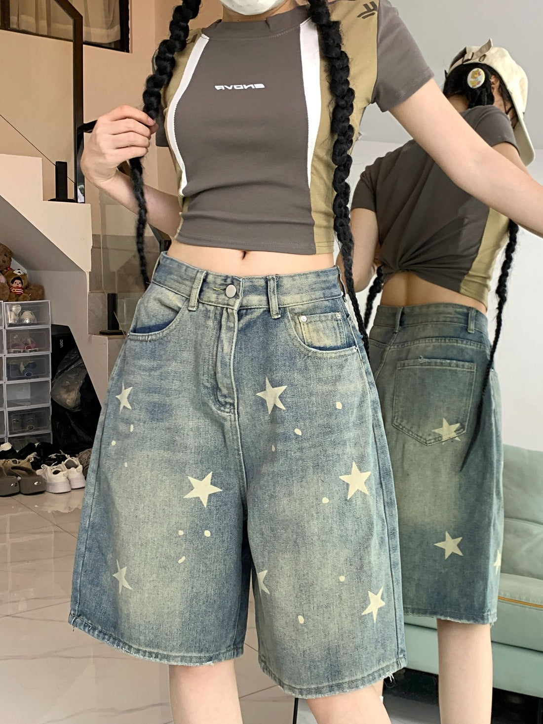 Retro Washed Distressed XINGX Denim Five-point Shorts For Women - cas7m