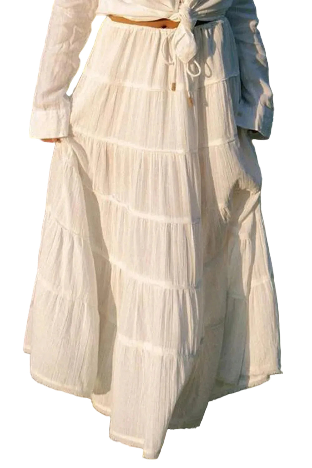 Bohemian Tiered Maxi Skirt with Drawstring Waist - cas7m