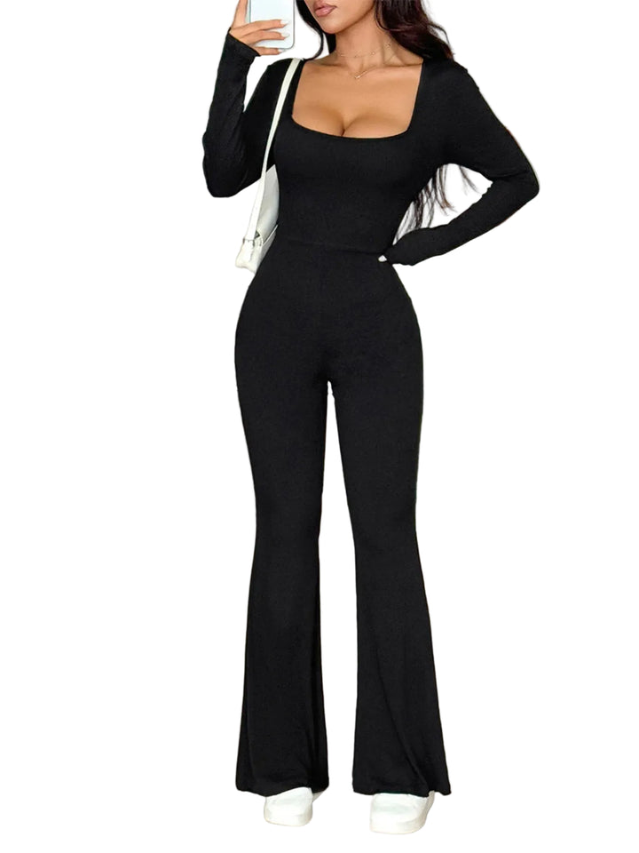 Square Neck Long Sleeve Jumpsuit - cas7m