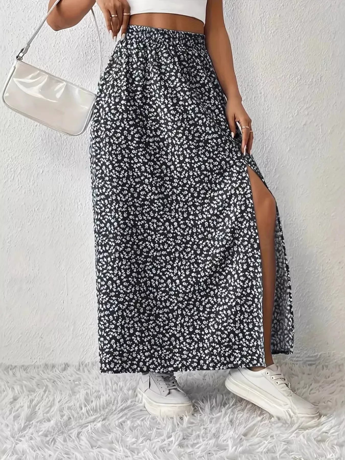 Slit Printed Skirt - cas7m