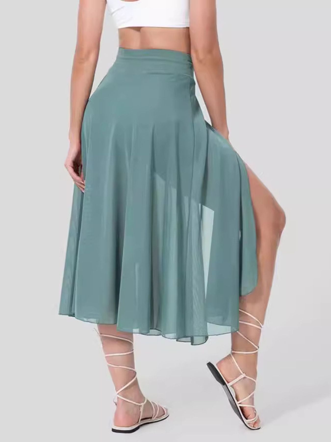 Slit Flowy Skirt with Shorts Liner - cas7m