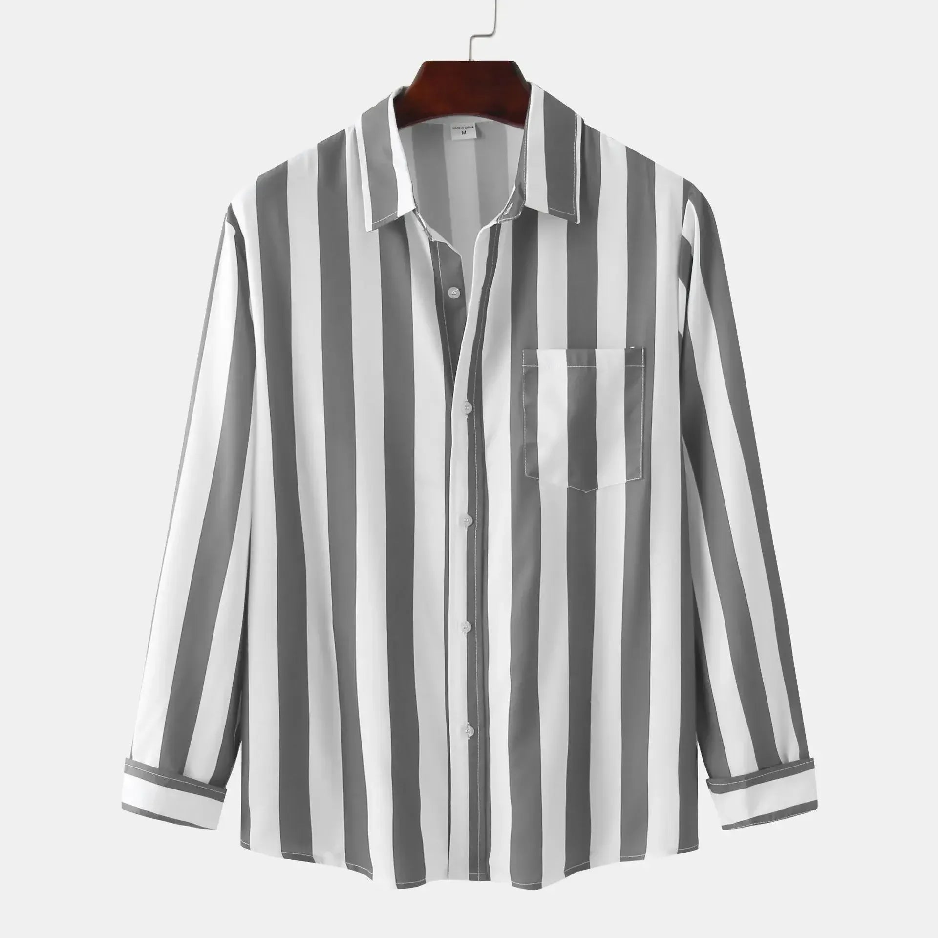 Men's Striped Button-Down Long Sleeve Shirt - cas7m