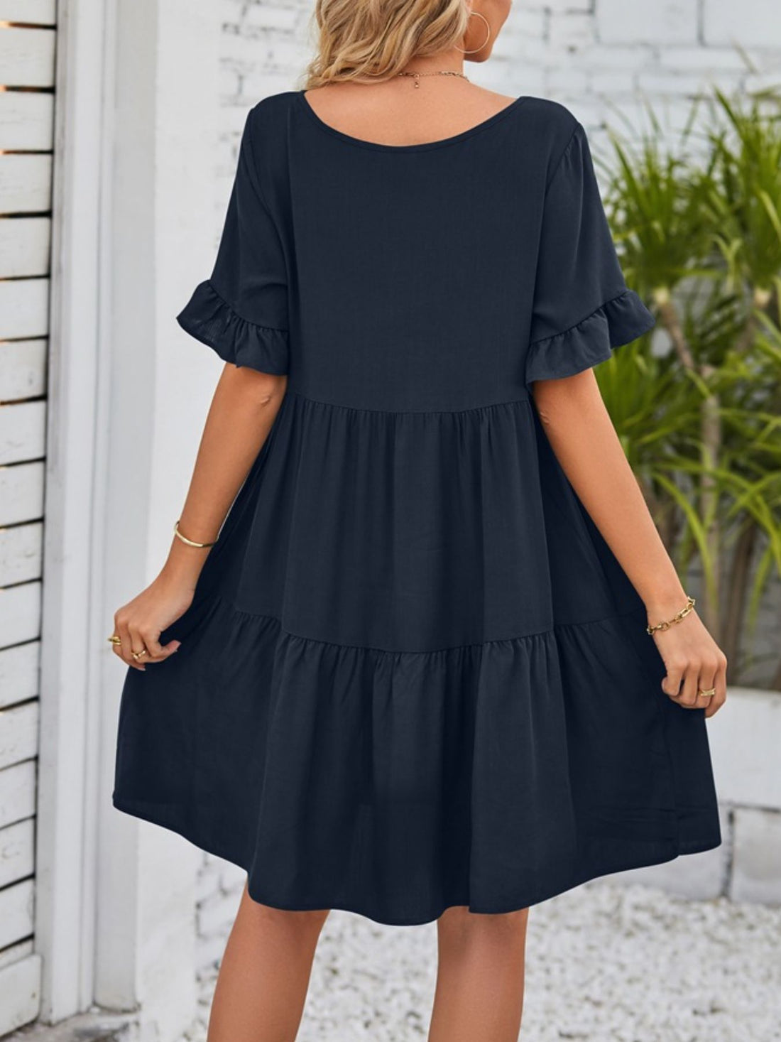 Ruffled Sleeve Tiered Mini Dress - cas7m