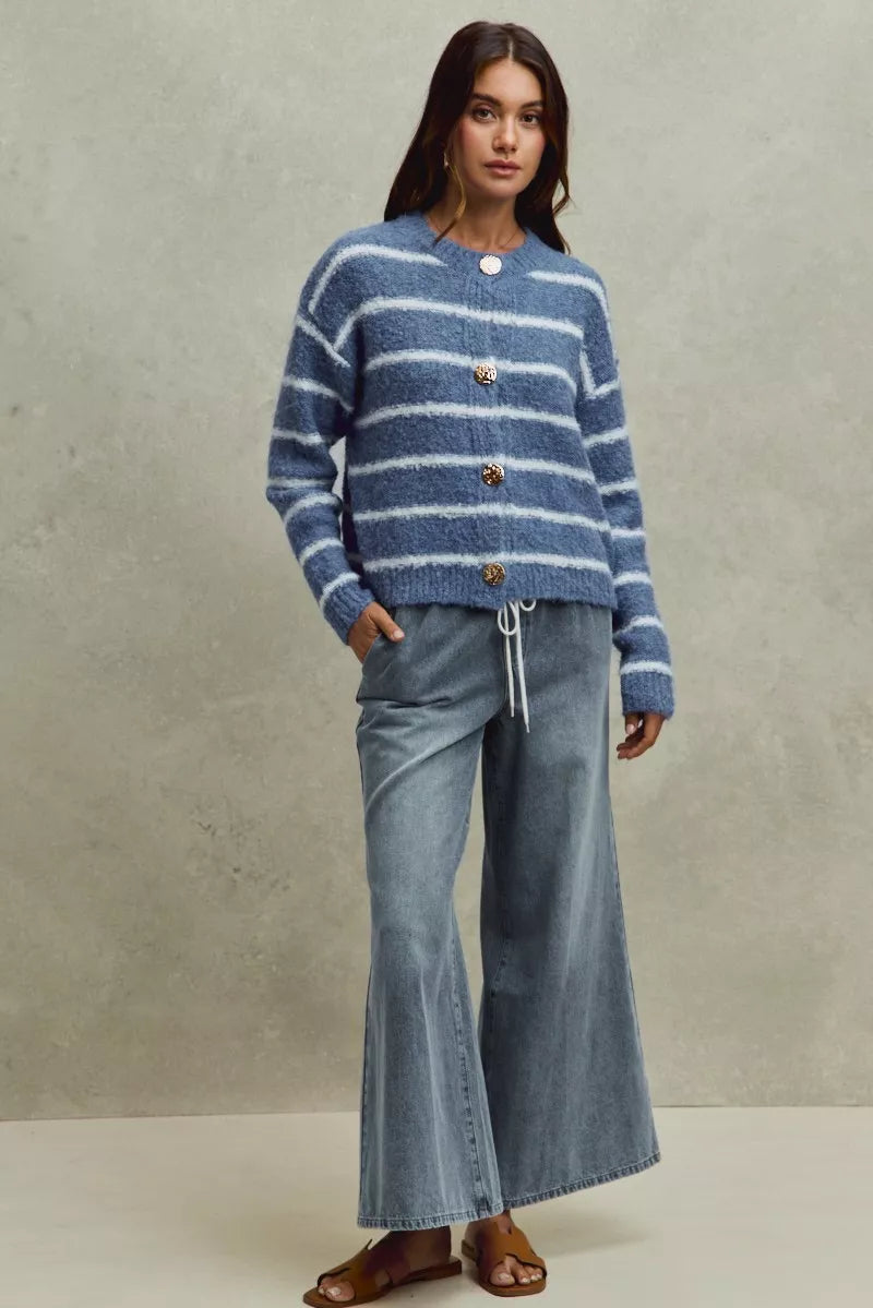 SO ME Mid Rise Elastic Waist Flare Denim Jeans - cas7m