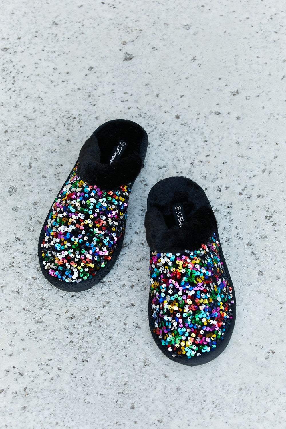 Forever Link Multicolored Sequin Faux Fur Slipper - cas7m