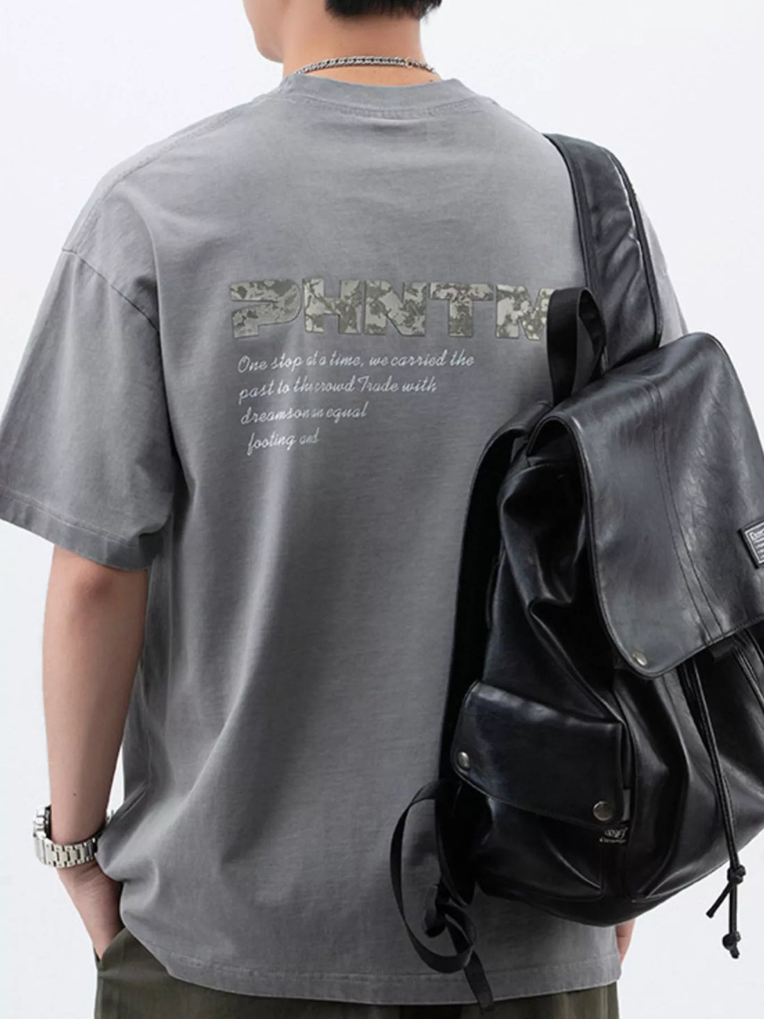 Men's Plus Size Letter Back Round Neck T-Shirt - cas7m