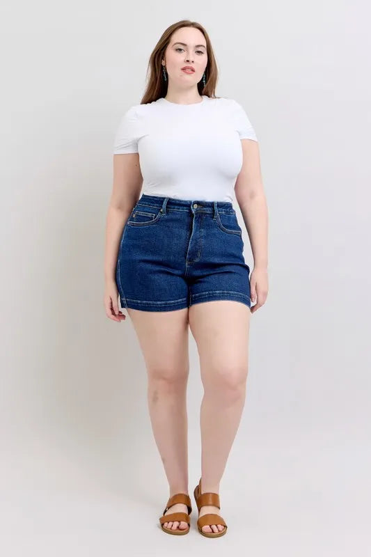 Judy Blue Full Size High Waist Tummy Control Denim Shorts Plus Size - cas7m