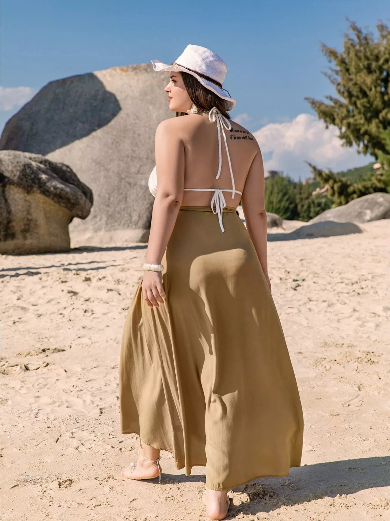 Plus Size High-Low Skirt with Tie Detail - cas7m