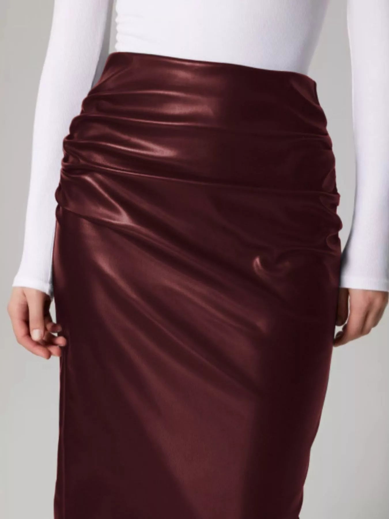 Slit Back Leather Skirt - cas7m