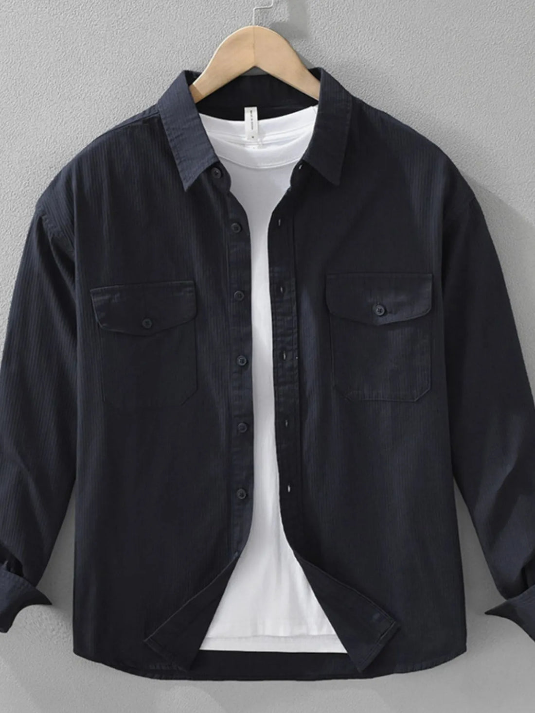 Men's Plus Size Button Up Long Sleeve Shirt - cas7m