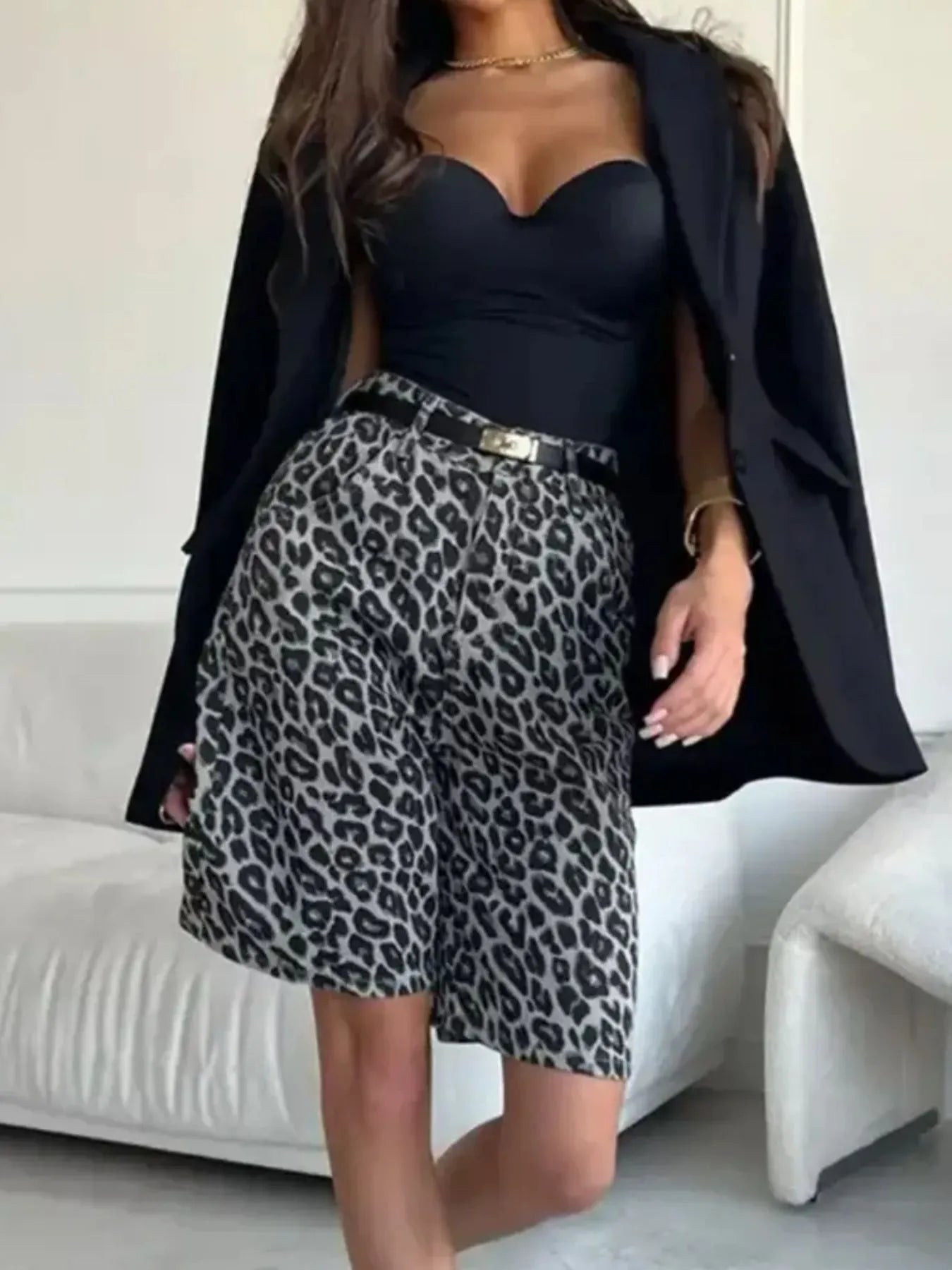 Leopard Print High-Waisted Casual Shorts - cas7m
