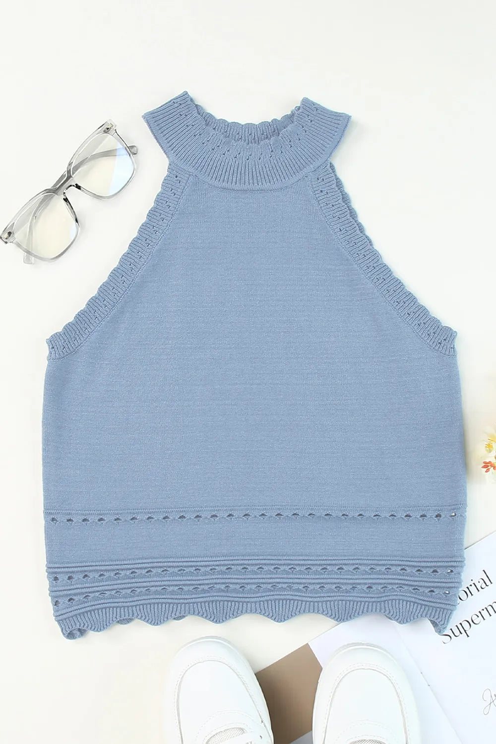 Eyelet Mock Neck Tank - cas7m