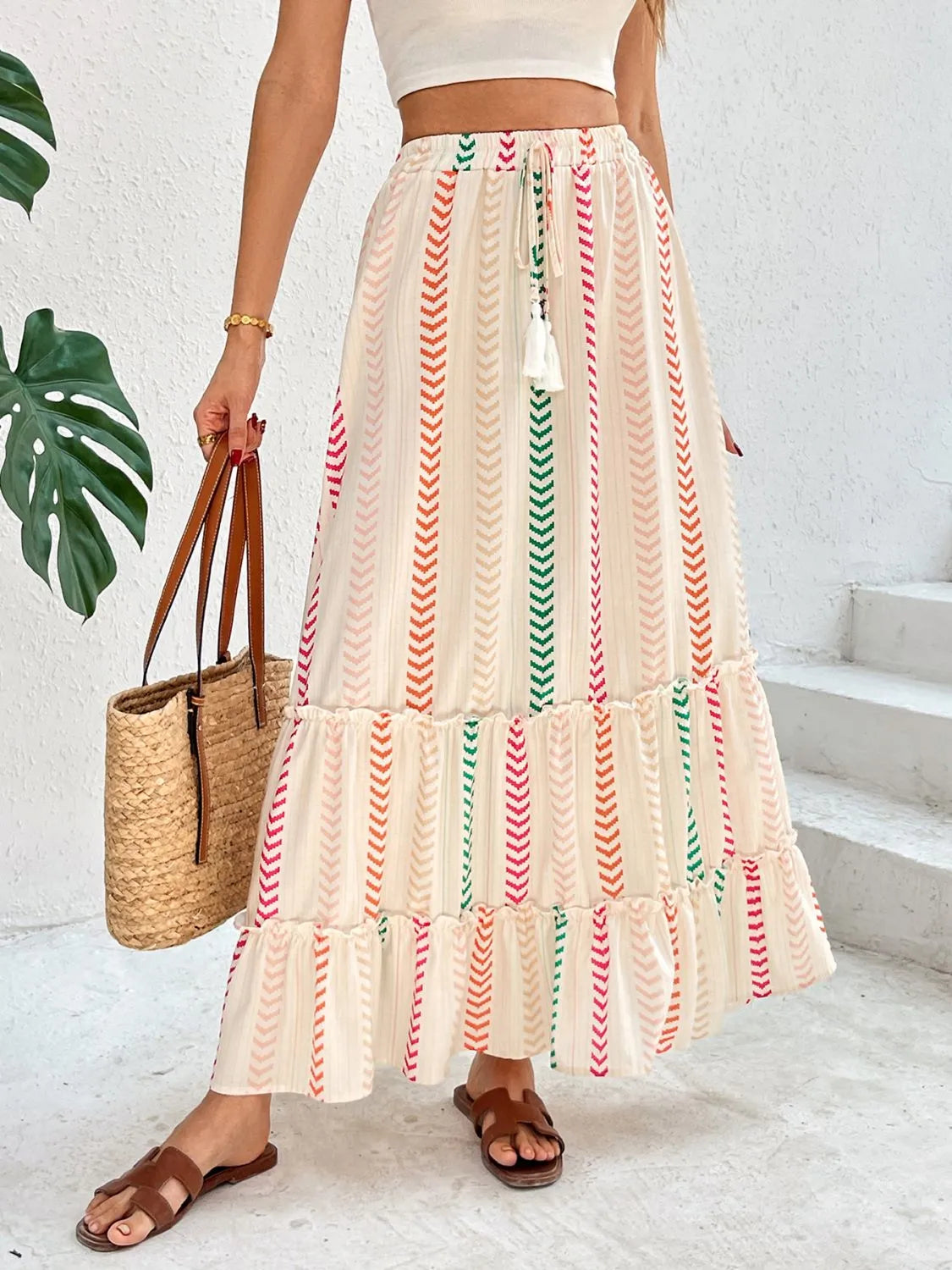 Frill Printed Maxi Skirt - cas7m
