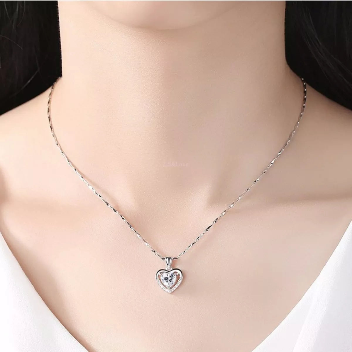 925 Sterling Silver Zircon Heart Necklace - cas7m