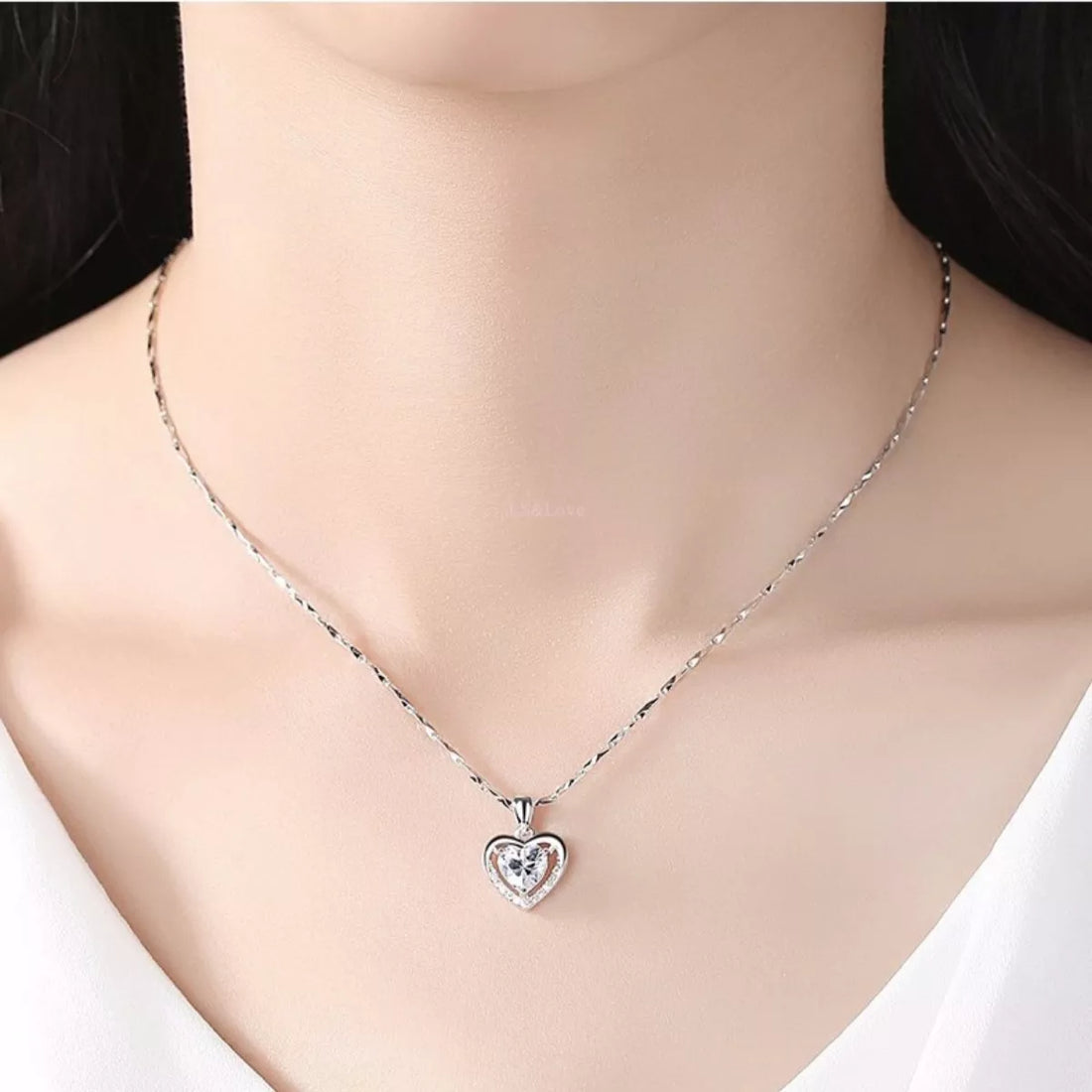 925 Sterling Silver Zircon Heart Necklace - cas7m