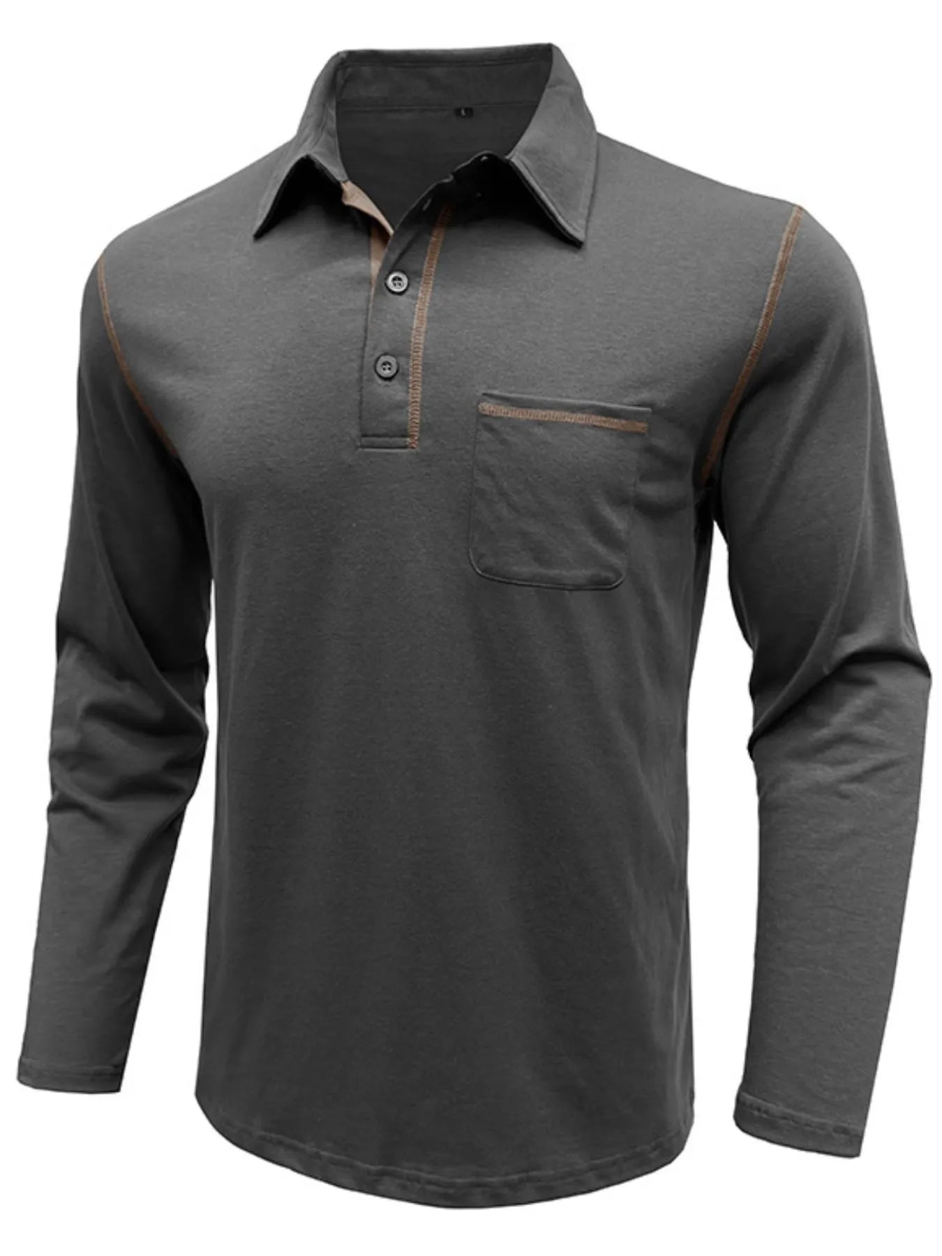 Men's Long Sleeve Polo Shirt with Contrast Stitching - cas7m