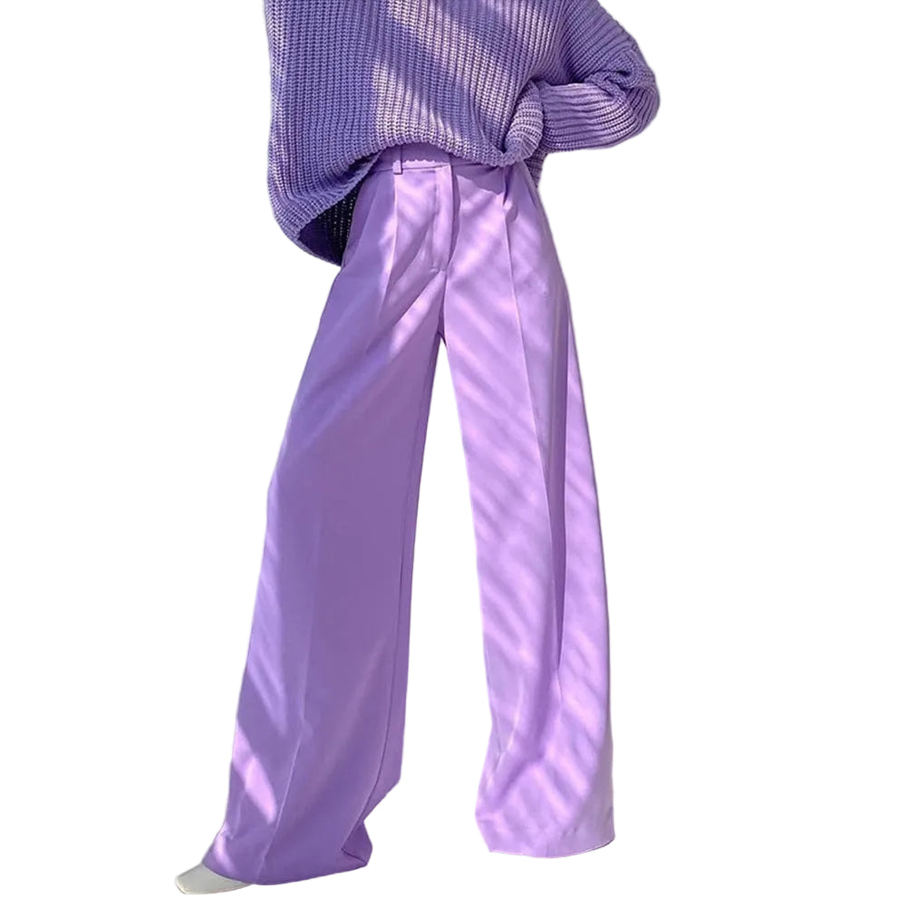 Womens Casual High-Waist Wide-Leg Suit Pants Solid Color Slimming And Stylish - cas7m